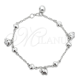 Pulsera de Dije 03.409.0017.07 Plata Rodinada, Diseño de Elefante, Pulido, Tono Plateado (7 Pulgadas de Largo)