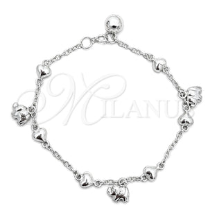 Pulsera de Dije 03.409.0017.07 Plata Rodinada, Diseño de Elefante, Pulido, Tono Plateado (7 Pulgadas de Largo)