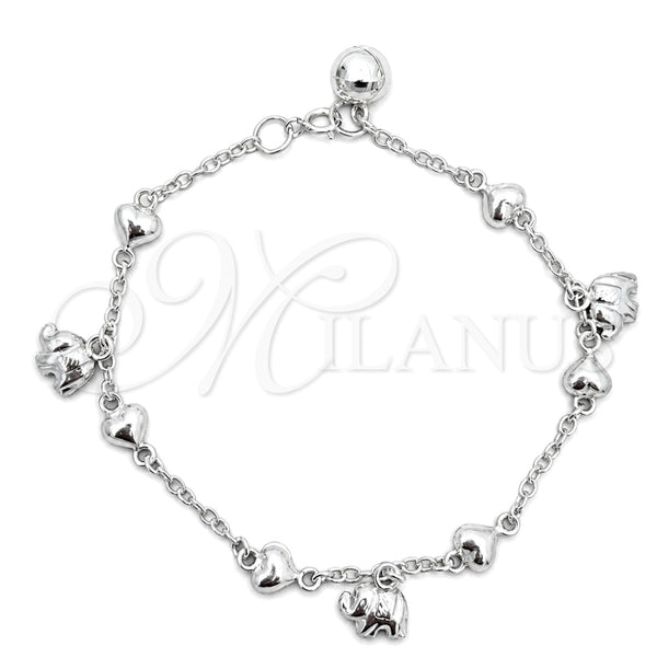 Pulsera de Dije 03.409.0017.07 Plata Rodinada, Diseño de Elefante, Pulido, Tono Plateado (7 Pulgadas de Largo)