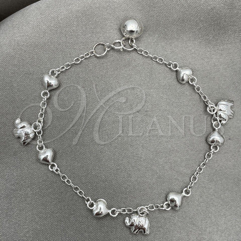 Pulsera de Dije 03.409.0017.07 Plata Rodinada, Diseño de Elefante, Pulido, Tono Plateado (7 Pulgadas de Largo)