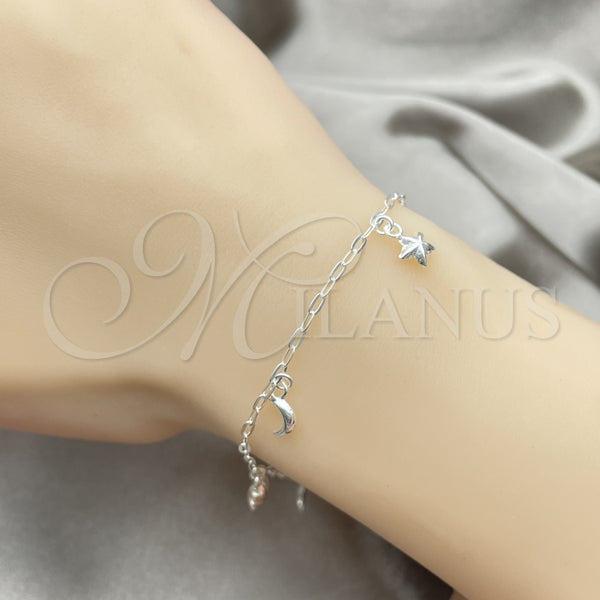 Pulsera de Dije 03.409.0018.07 Plata Rodinada, Diseño de Delfín, Pulido, Tono Plateado (7 Pulgadas de Largo)