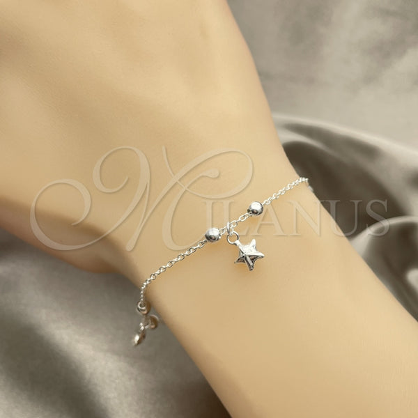 Pulsera de Dije 03.409.0019.07 Plata Rodinada, Diseño de Estrella, Pulido, Tono Plateado (7 Pulgadas de Largo)