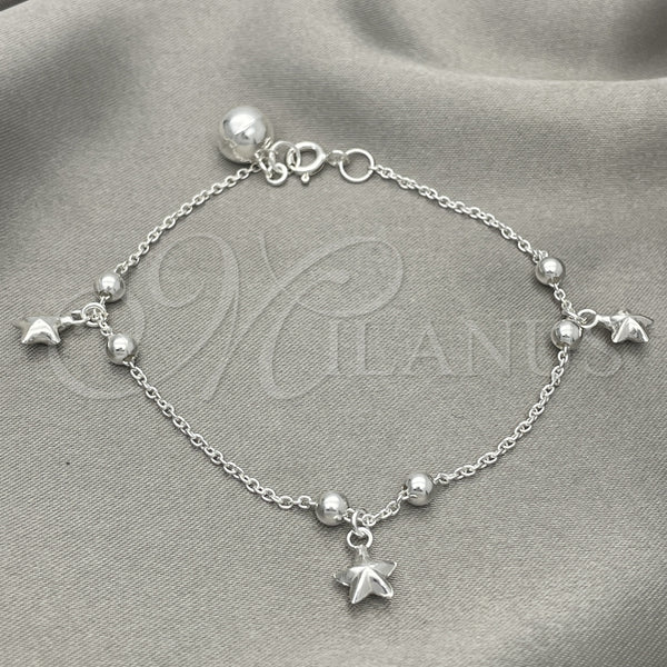 Pulsera de Dije 03.409.0019.07 Plata Rodinada, Diseño de Estrella, Pulido, Tono Plateado (7 Pulgadas de Largo)