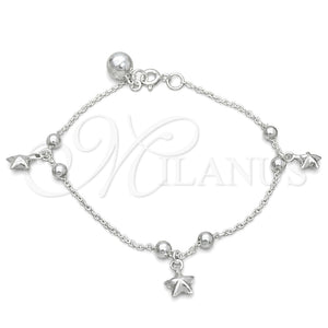 Pulsera de Dije 03.409.0019.07 Plata Rodinada, Diseño de Estrella, Pulido, Tono Plateado (7 Pulgadas de Largo)