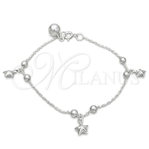 Pulsera de Dije 03.409.0019.07 Plata Rodinada, Diseño de Estrella, Pulido, Tono Plateado (7 Pulgadas de Largo)