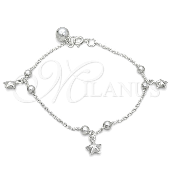 Pulsera de Dije 03.409.0019.07 Plata Rodinada, Diseño de Estrella, Pulido, Tono Plateado (7 Pulgadas de Largo)
