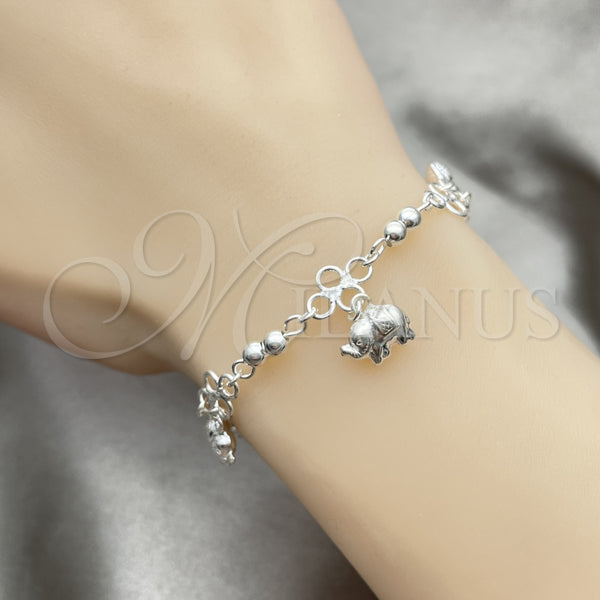 Pulsera de Dije 03.409.0020.07 Plata Rodinada, Diseño de Elefante, Pulido, Tono Plateado (7 Pulgadas de Largo)