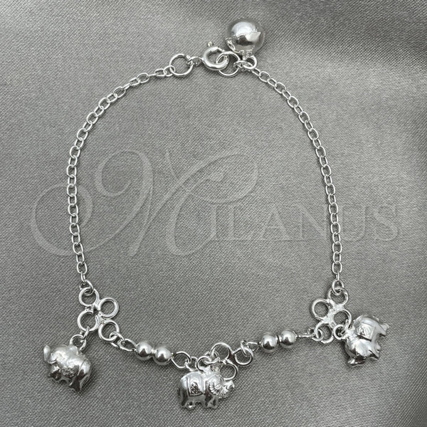 Pulsera de Dije 03.409.0020.07 Plata Rodinada, Diseño de Elefante, Pulido, Tono Plateado (7 Pulgadas de Largo)