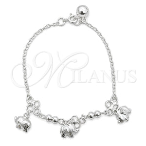 Pulsera de Dije 03.409.0020.07 Plata Rodinada, Diseño de Elefante, Pulido, Tono Plateado (7 Pulgadas de Largo)