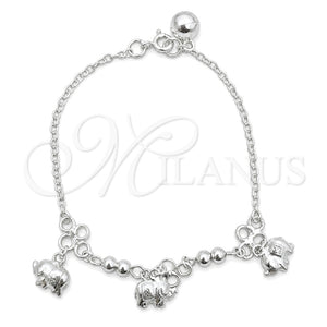 Pulsera de Dije 03.409.0020.07 Plata Rodinada, Diseño de Elefante, Pulido, Tono Plateado (7 Pulgadas de Largo)