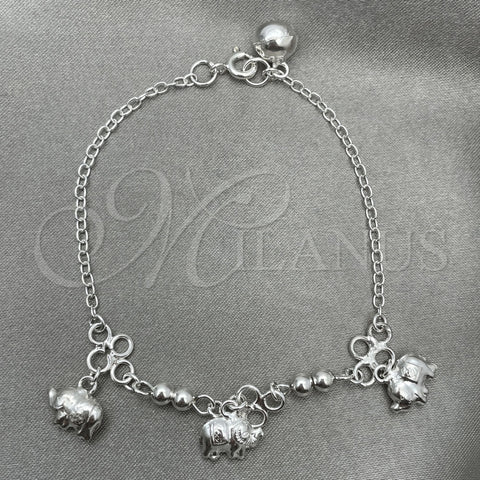 Pulsera de Dije 03.409.0020.07 Plata Rodinada, Diseño de Elefante, Pulido, Tono Plateado (7 Pulgadas de Largo)