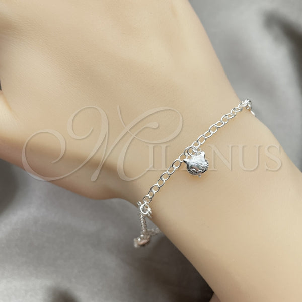 Pulsera de Dije 03.409.0021.07 Plata Rodinada, Diseño de Gato, Pulido, Tono Plateado (7 Pulgadas de Largo)
