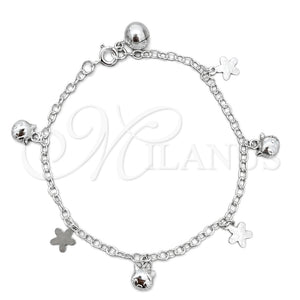Pulsera de Dije 03.409.0021.07 Plata Rodinada, Diseño de Gato, Pulido, Tono Plateado (7 Pulgadas de Largo)