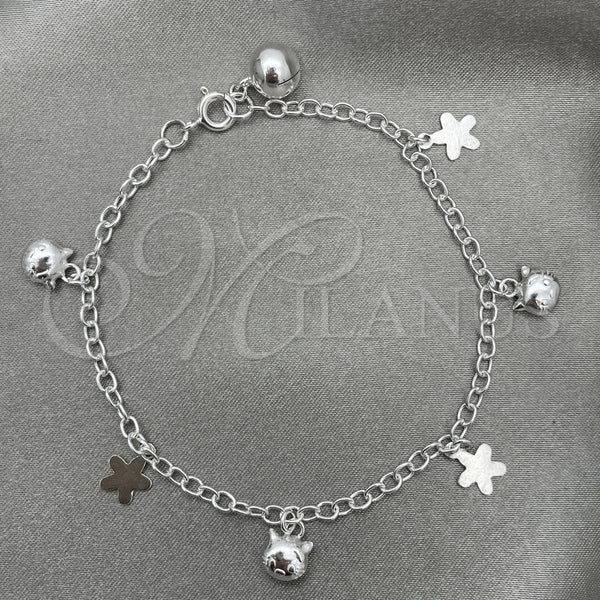 Pulsera de Dije 03.409.0021.07 Plata Rodinada, Diseño de Gato, Pulido, Tono Plateado (7 Pulgadas de Largo)