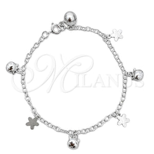 Pulsera de Dije 03.409.0021.07 Plata Rodinada, Diseño de Gato, Pulido, Tono Plateado (7 Pulgadas de Largo)