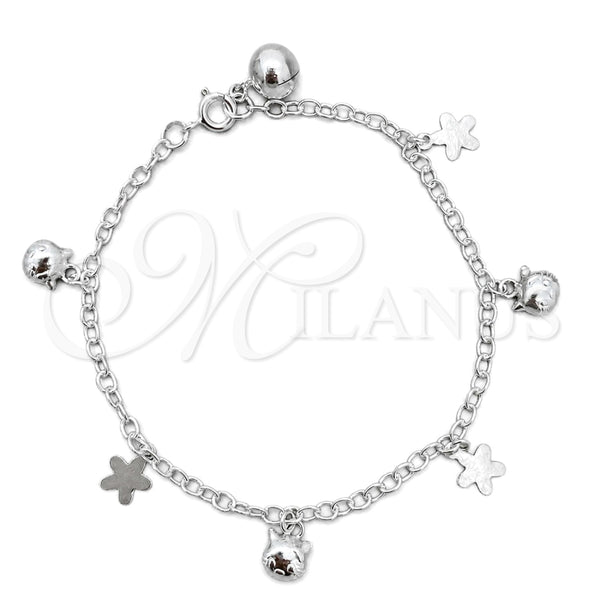 Pulsera de Dije 03.409.0021.07 Plata Rodinada, Diseño de Gato, Pulido, Tono Plateado (7 Pulgadas de Largo)