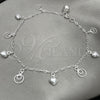 Tobillera de Dije 03.409.0031.10 Plata Rodinada, Diseño de Corazón, Pulido, Tono Plateado (10 Pulgadas de Largo)