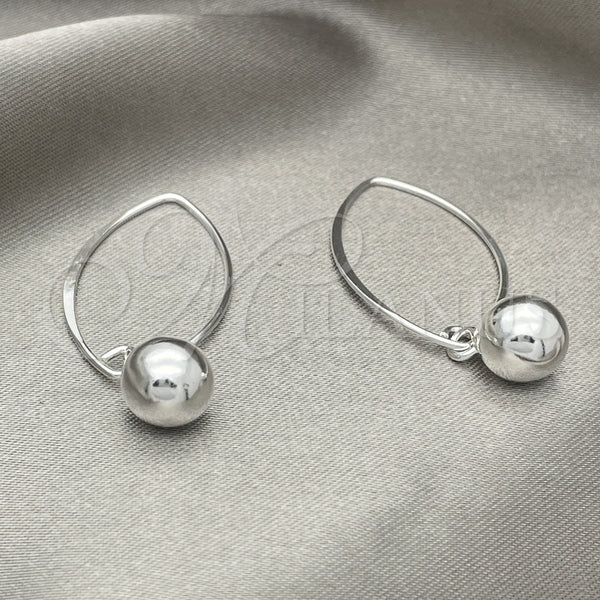 Arete Largo 02.409.0005.08 Plata Rodinada, Diseño de Bola, Pulido, Tono Plateado