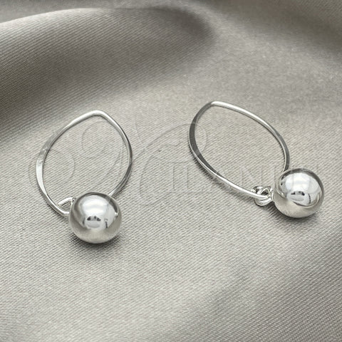 Arete Largo 02.409.0005.08 Plata Rodinada, Diseño de Bola, Pulido, Tono Plateado