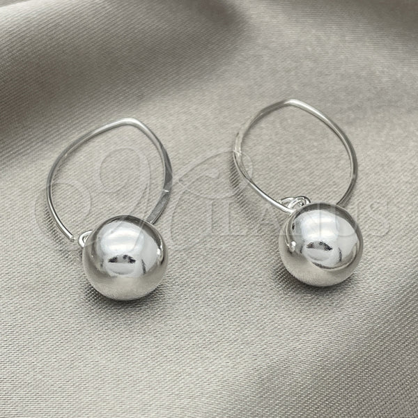Arete Largo 02.409.0005.10 Plata Rodinada, Diseño de Bola, Pulido, Tono Plateado