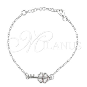 Pulsera Elegante 03.392.0023.07 Plata Rodinada, Diseño de Llave, Pulido, Tono Plateado (7 Pulgadas de Largo)