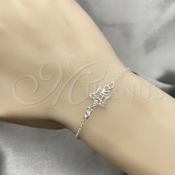 Pulsera Elegante 03.392.0024.07 Plata Rodinada, Diseño de Estrella, Pulido, Tono Plateado (7 Pulgadas de Largo)