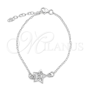 Pulsera Elegante 03.392.0024.07 Plata Rodinada, Diseño de Estrella, Pulido, Tono Plateado (7 Pulgadas de Largo)