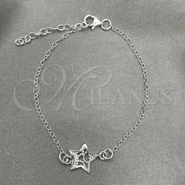 Pulsera Elegante 03.392.0024.07 Plata Rodinada, Diseño de Estrella, Pulido, Tono Plateado (7 Pulgadas de Largo)