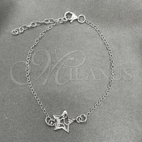 Pulsera Elegante 03.392.0024.07 Plata Rodinada, Diseño de Estrella, Pulido, Tono Plateado (7 Pulgadas de Largo)