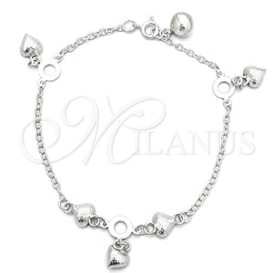 Pulsera de Dije 03.397.0007.07 Plata Rodinada, Diseño de Corazón, Pulido, Tono Plateado (7 Pulgadas de Largo)