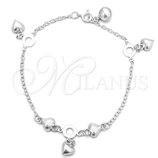 Pulsera de Dije 03.397.0007.07 Plata Rodinada, Diseño de Corazón, Pulido, Tono Plateado (7 Pulgadas de Largo)