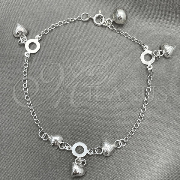 Pulsera de Dije 03.397.0007.07 Plata Rodinada, Diseño de Corazón, Pulido, Tono Plateado (7 Pulgadas de Largo)