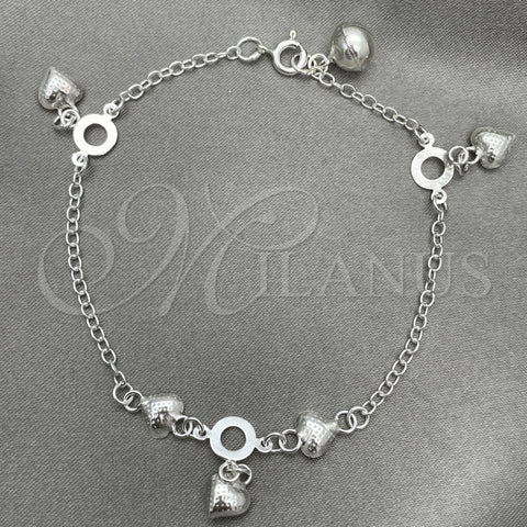 Pulsera de Dije 03.397.0007.07 Plata Rodinada, Diseño de Corazón, Pulido, Tono Plateado (7 Pulgadas de Largo)