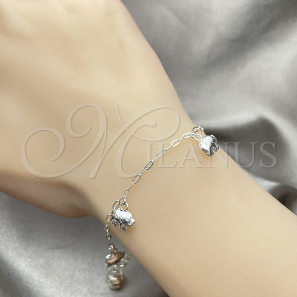 Pulsera de Dije 03.397.0008.07 Plata Rodinada, Diseño de Elefante, Pulido, Tono Plateado (7 Pulgadas de Largo)