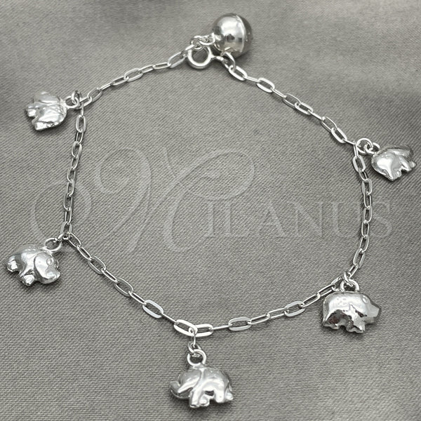 Pulsera de Dije 03.397.0008.07 Plata Rodinada, Diseño de Elefante, Pulido, Tono Plateado (7 Pulgadas de Largo)