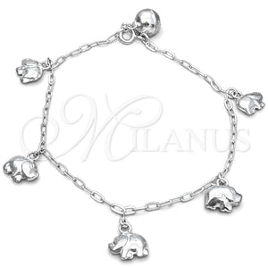 Pulsera de Dije 03.397.0008.07 Plata Rodinada, Diseño de Elefante, Pulido, Tono Plateado (7 Pulgadas de Largo)