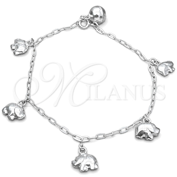 Pulsera de Dije 03.397.0008.07 Plata Rodinada, Diseño de Elefante, Pulido, Tono Plateado (7 Pulgadas de Largo)