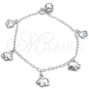 Pulsera de Dije 03.397.0008.07 Plata Rodinada, Diseño de Elefante, Pulido, Tono Plateado (7 Pulgadas de Largo)