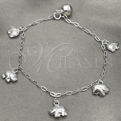 Pulsera de Dije 03.397.0008.07 Plata Rodinada, Diseño de Elefante, Pulido, Tono Plateado (7 Pulgadas de Largo)