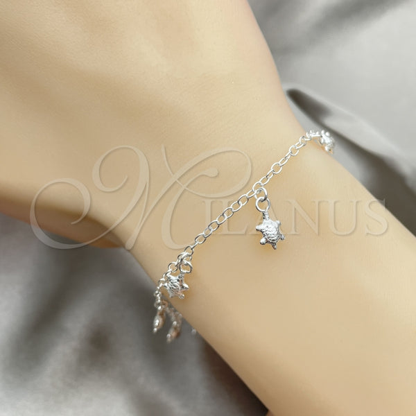 Pulsera de Dije 03.397.0009.07 Plata Rodinada, Diseño de Tortuga, Pulido, Tono Plateado (7 Pulgadas de Largo)