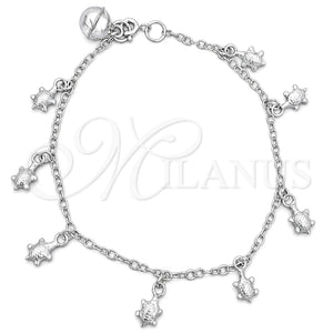 Pulsera de Dije 03.397.0009.07 Plata Rodinada, Diseño de Tortuga, Pulido, Tono Plateado (7 Pulgadas de Largo)