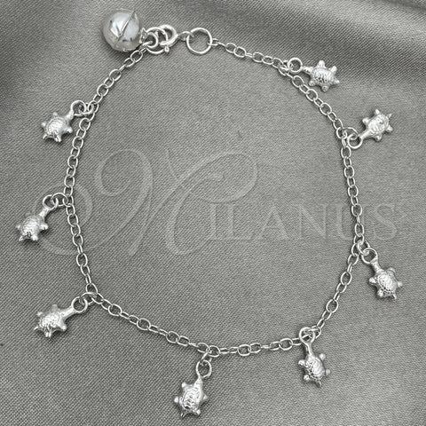 Pulsera de Dije 03.397.0009.07 Plata Rodinada, Diseño de Tortuga, Pulido, Tono Plateado (7 Pulgadas de Largo)