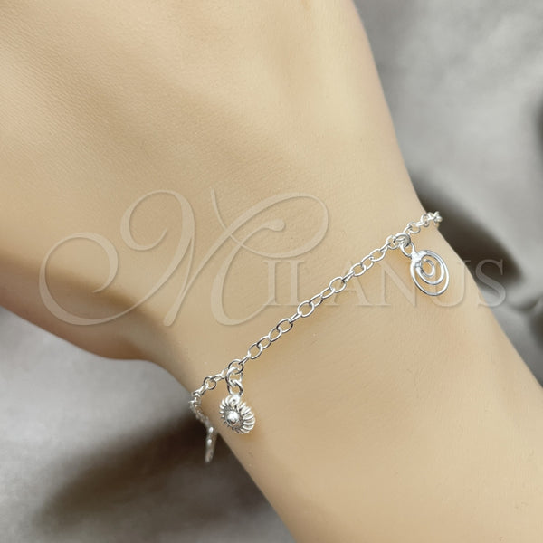 Pulsera de Dije 03.397.0010.07 Plata Rodinada, Diseño de Sol, Pulido, Tono Plateado (Grosor 01 MM, 7 Pulgadas de Largo)