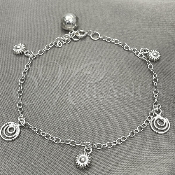 Pulsera de Dije 03.397.0010.07 Plata Rodinada, Diseño de Sol, Pulido, Tono Plateado (Grosor 01 MM, 7 Pulgadas de Largo)