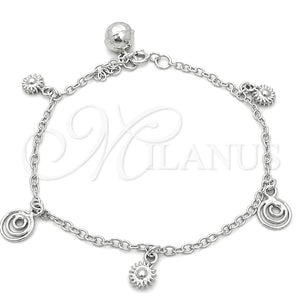 Pulsera de Dije 03.397.0010.07 Plata Rodinada, Diseño de Sol, Pulido, Tono Plateado (Grosor 01 MM, 7 Pulgadas de Largo)