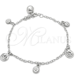 Pulsera de Dije 03.397.0010.07 Plata Rodinada, Diseño de Sol, Pulido, Tono Plateado (Grosor 01 MM, 7 Pulgadas de Largo)