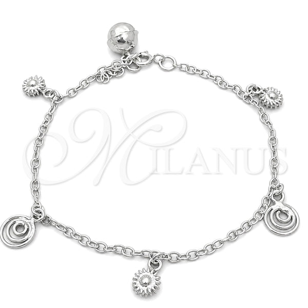 Pulsera de Dije 03.397.0010.07 Plata Rodinada, Diseño de Sol, Pulido, Tono Plateado (Grosor 01 MM, 7 Pulgadas de Largo)