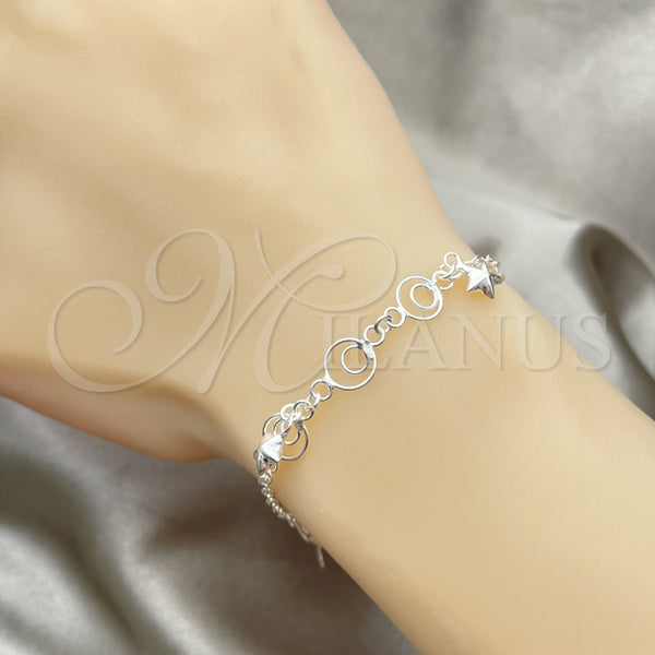 Pulsera de Dije 03.397.0011.07 Plata Rodinada, Diseño de Estrella, Pulido, Tono Plateado (7 Pulgadas de Largo)