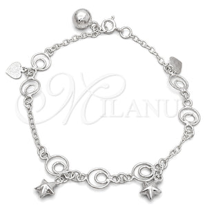 Pulsera de Dije 03.397.0011.07 Plata Rodinada, Diseño de Estrella, Pulido, Tono Plateado (7 Pulgadas de Largo)