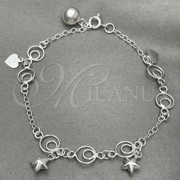 Pulsera de Dije 03.397.0011.07 Plata Rodinada, Diseño de Estrella, Pulido, Tono Plateado (7 Pulgadas de Largo)